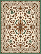 Cream Brown Floral Scroll Border Rug