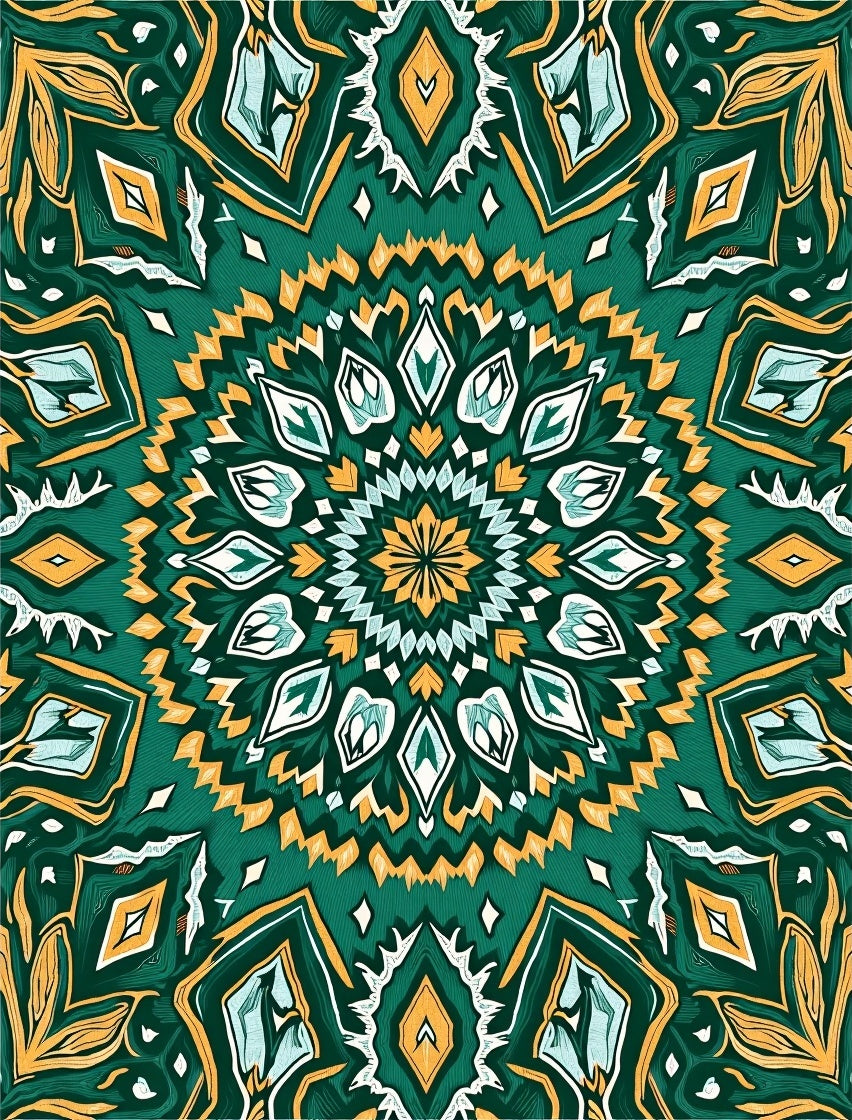 Emerald Gold Mandala Geometric Rug