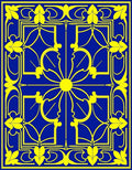 Royal Blue Yellow Floral Crest Rug