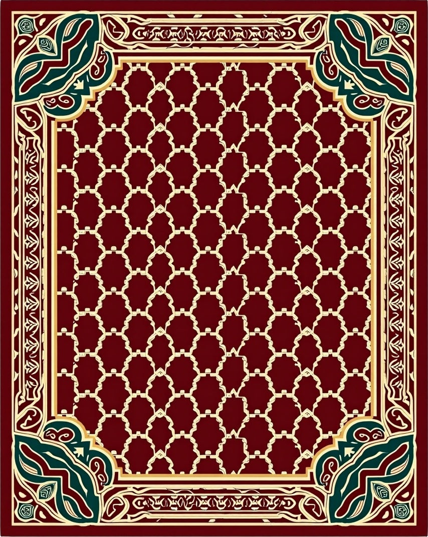 Crimson Lattice Border Accents Rug