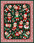 Festive Elves with Holly Border Garland Rug