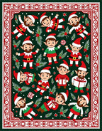 Festive Elves with Holly Border Garland Rug