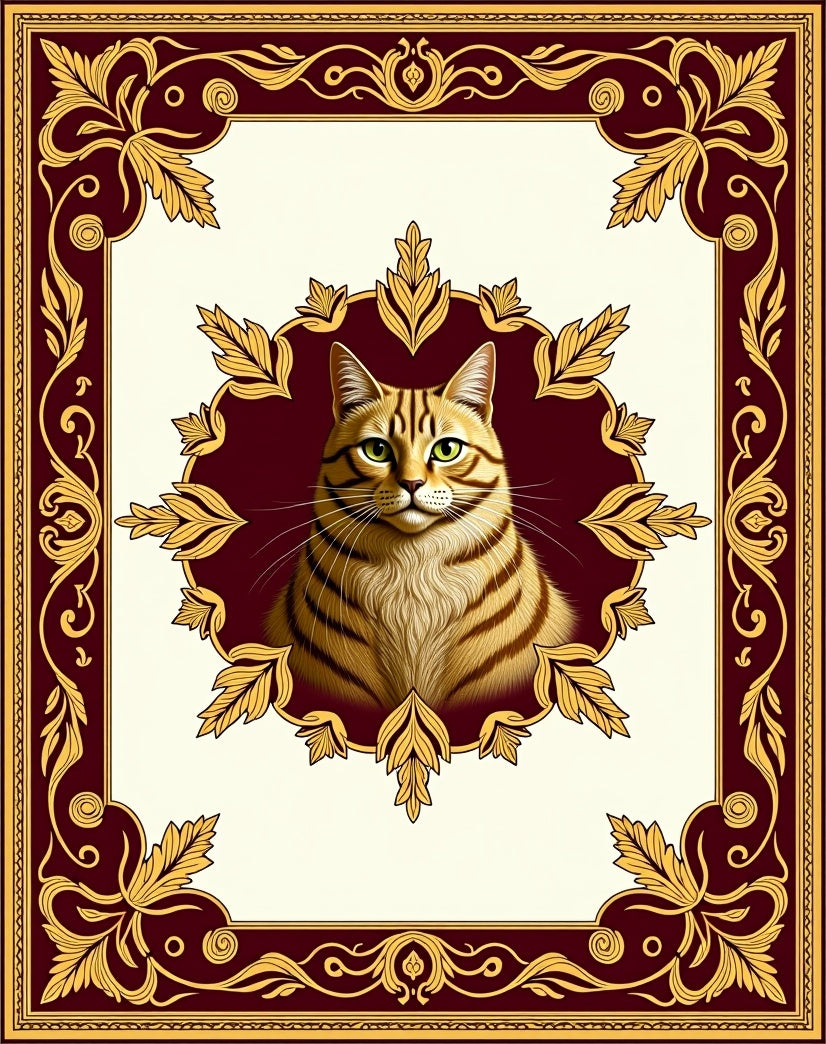 Regal Brown Striped Cat Emblem Rug