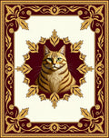 Regal Brown Striped Cat Emblem Rug