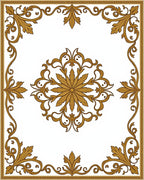 Golden Floral Medallion Scrollwork Frame Rug