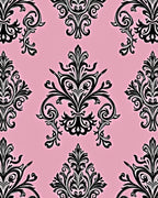 Elegant Pink Black Flourish Swirl Rug