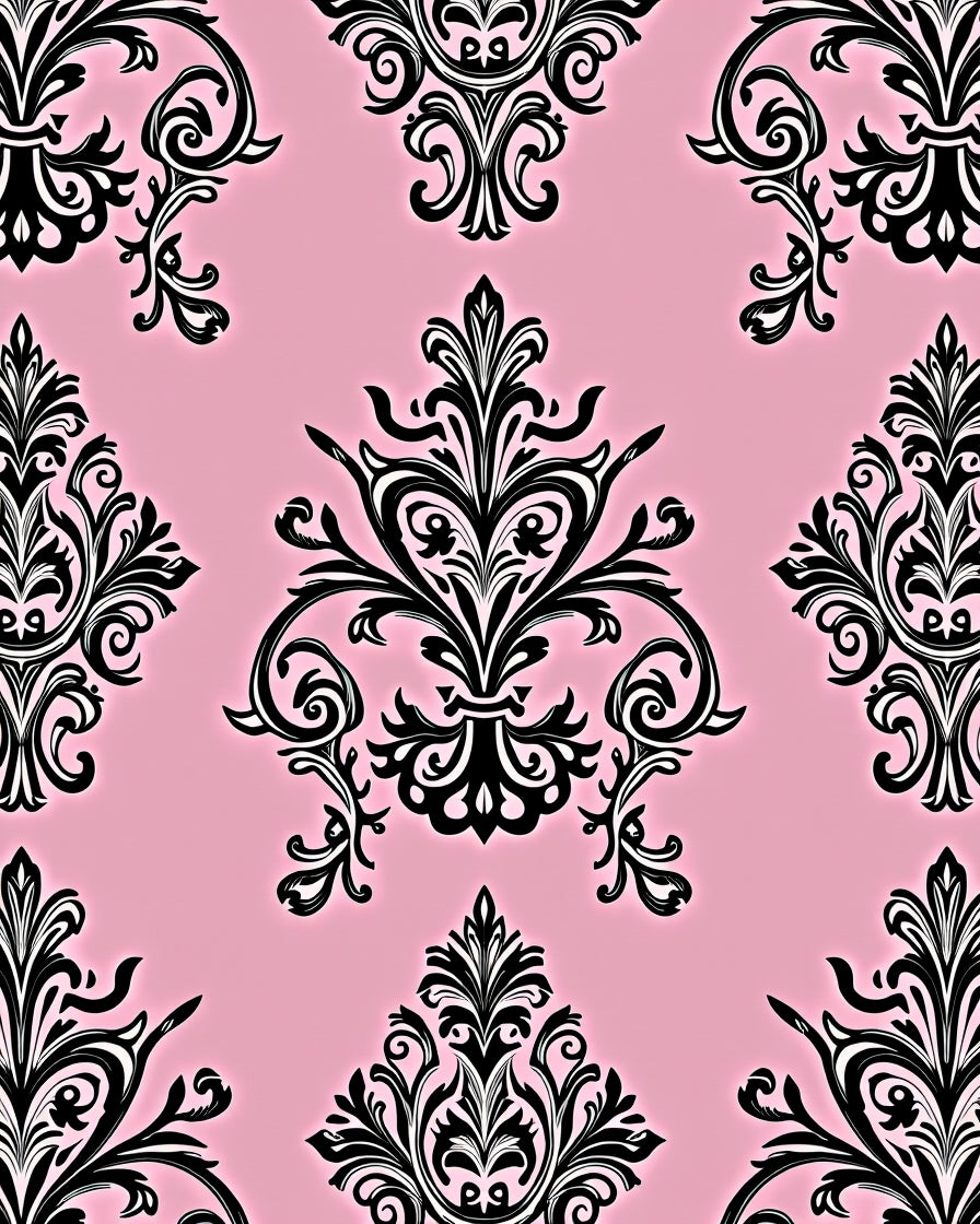 Elegant Pink Black Flourish Swirl Rug