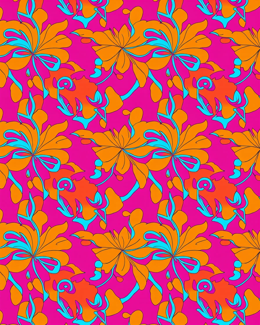 Vibrant Orange Floral Swirls Rug