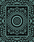 Black Aqua Floral Medallion Border Rug