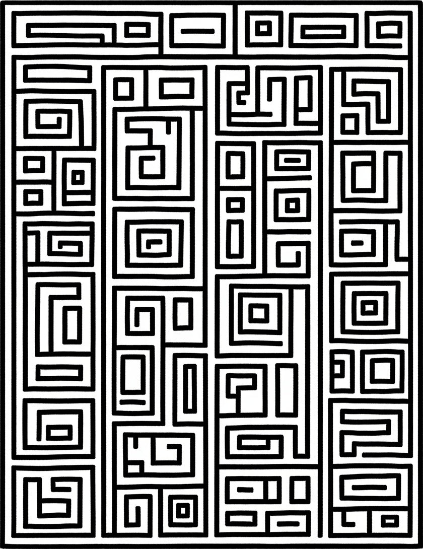 Monochrome Abstract Geometric Maze Rug