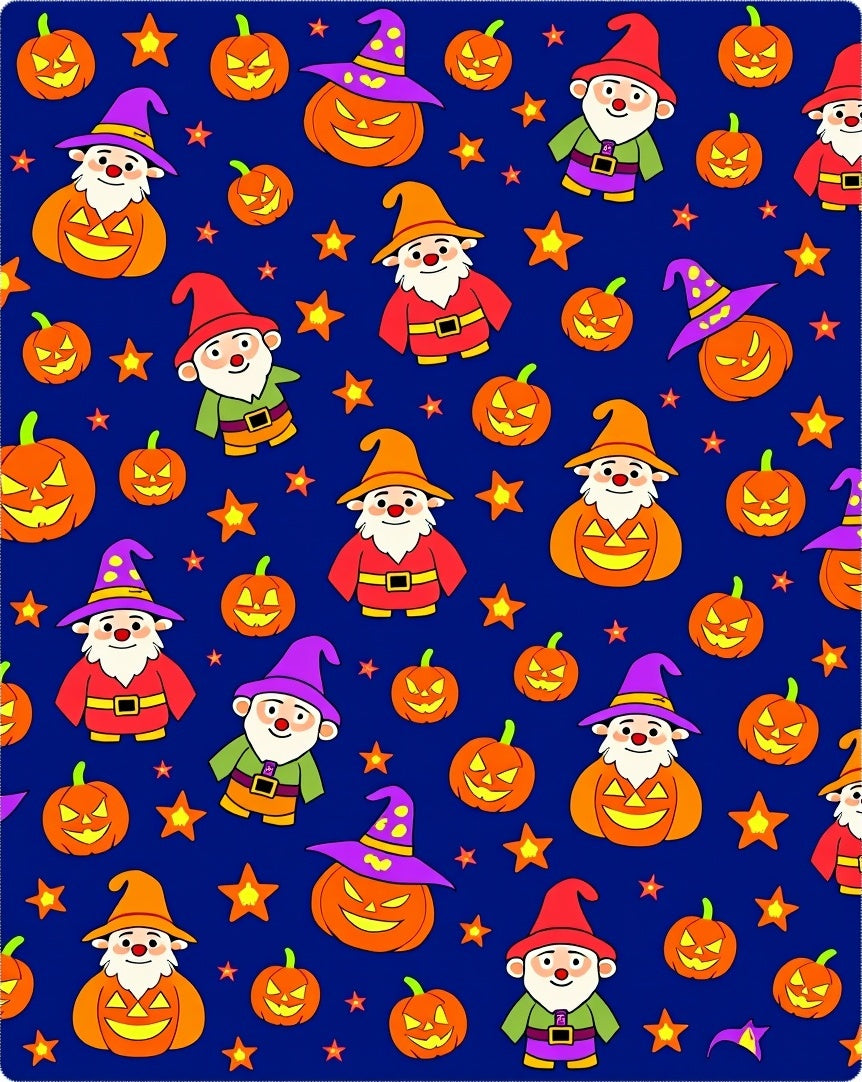 Whimsical Halloween Gnomes Pumpkin Stars Rug