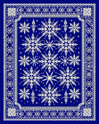 Deep Blue Snowflake Medallion Border Rug