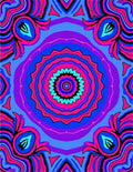Vibrant Blue Pink Symmetrical Mandala Rug
