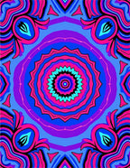 Vibrant Blue Pink Symmetrical Mandala Rug