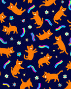 Whimsical Orange Cats Rainbow Stars Rug