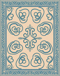 Teal Floral Medallion Cream Border Rug