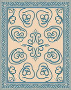 Teal Floral Medallion Cream Border Rug