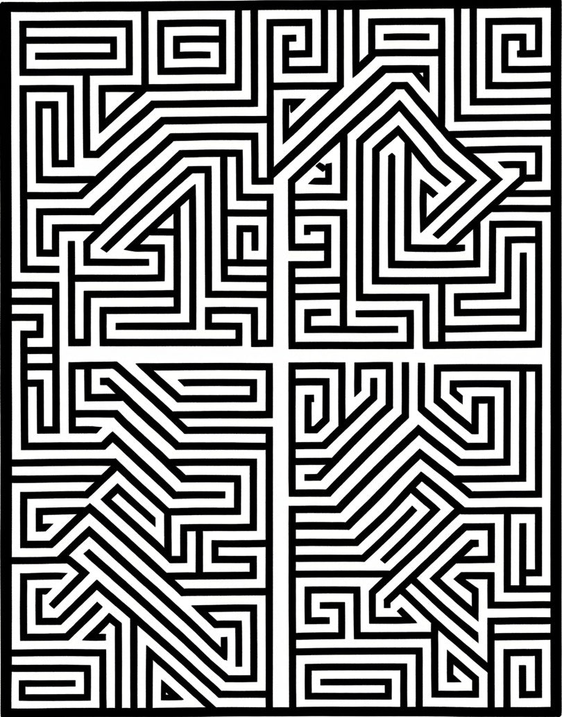 Bold Black and White Maze Rug