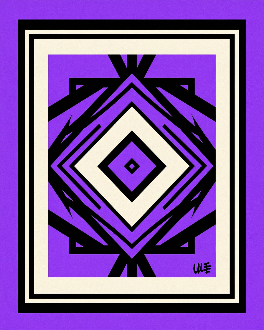 Bold Purple Black Diamond Abstract Rug