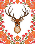 Vibrant Deer Floral Border Rug