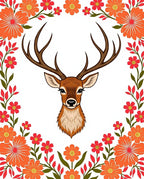 Vibrant Deer Floral Border Rug