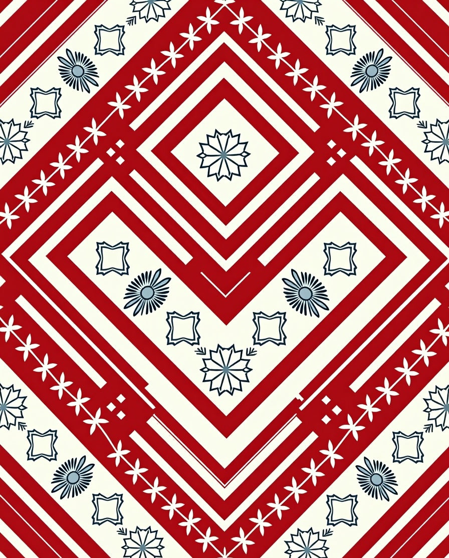 Red Cream Geometric Folk Art Diamonds Rug