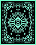 Black Mint Floral Mandala Border Rug