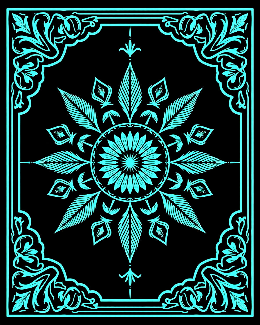 Turquoise Mandala Floral Frame Rug