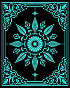Turquoise Mandala Floral Frame Rug