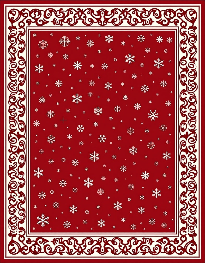 Crimson Snowflake Border Rug