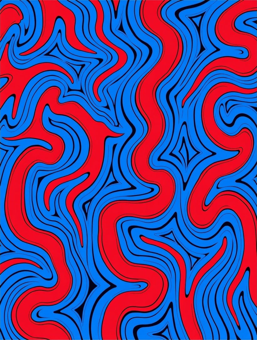Dynamic Red Blue Wavy Flow Rug