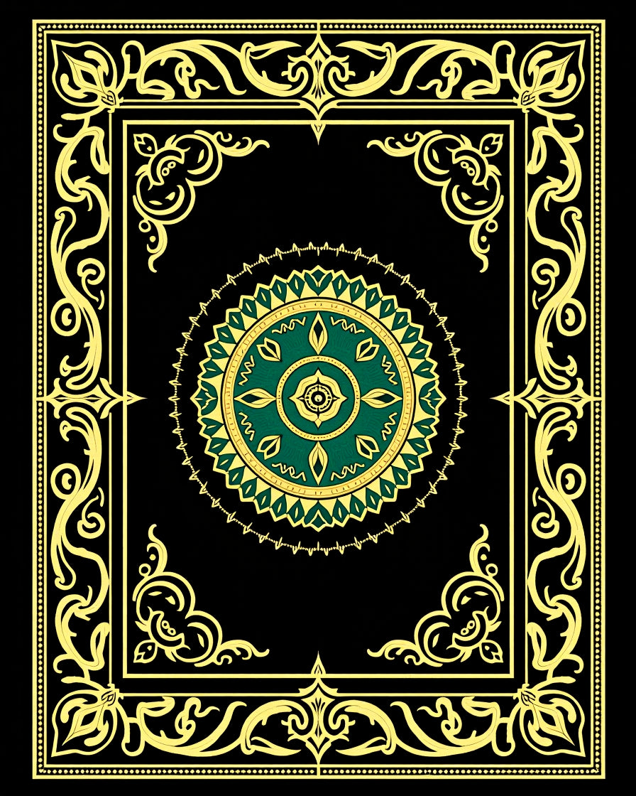 Ornate Emerald Gold Medallion Border Rug
