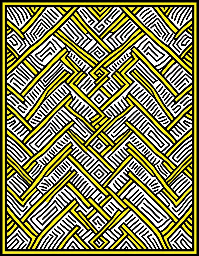 Abstract Yellow Geometric Maze Rug