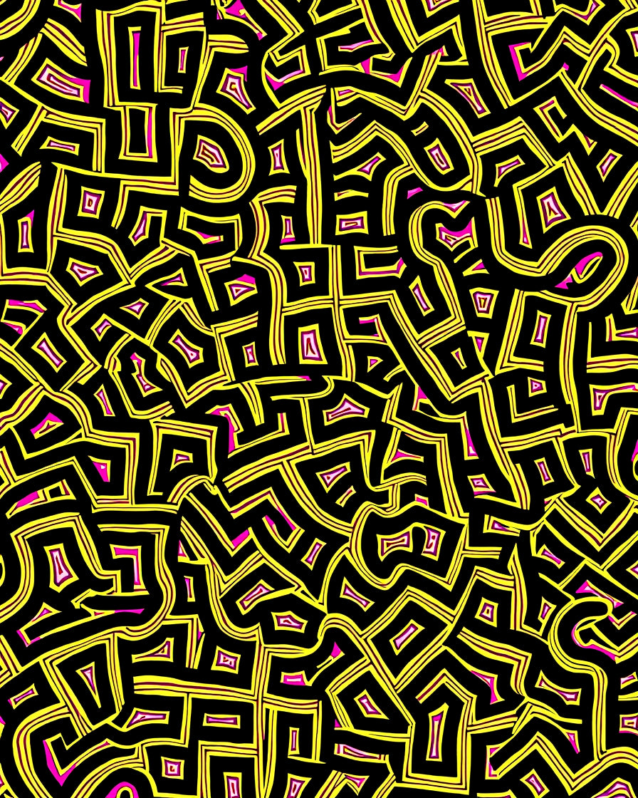 Vibrant Yellow Black Maze Rug