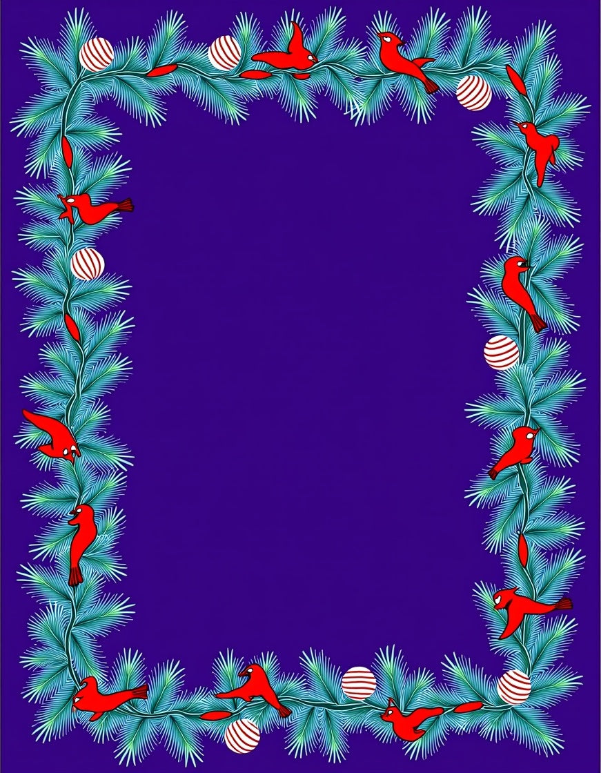Red Cardinal Evergreen Garland Border Rug