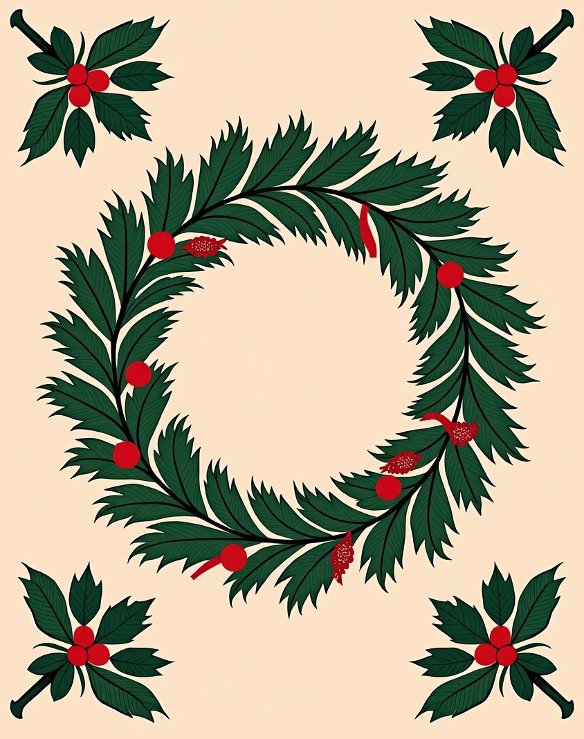 Festive Green Holly Berry Wreath Rug