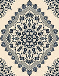 Creamy Navy Floral Mandala Rug