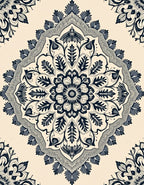 Creamy Navy Floral Mandala Rug