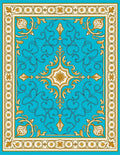 Turquoise Gold Floral Medallion Border Rug