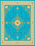 Turquoise Gold Floral Medallion Border Rug