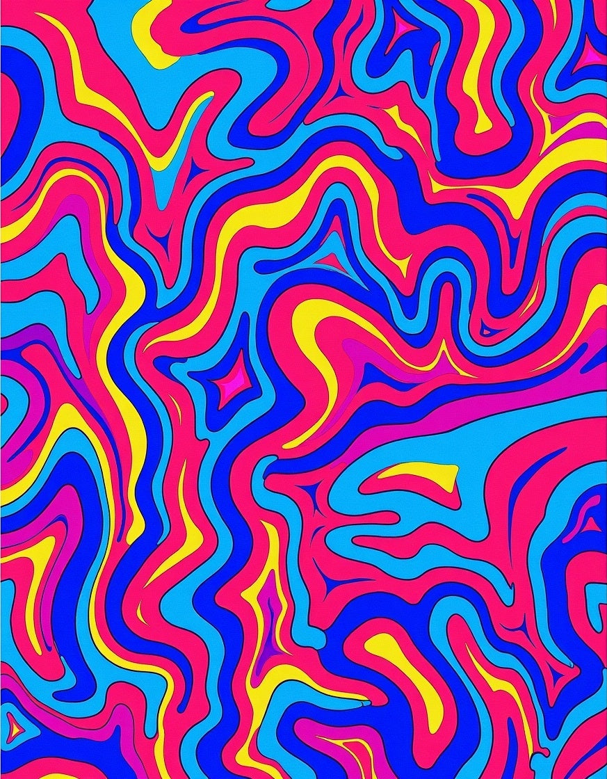 Vibrant Pink Blue Yellow Swirl Rug