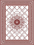 Crimson Sunburst Geometric Border Rug