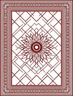 Crimson Sunburst Geometric Border Rug