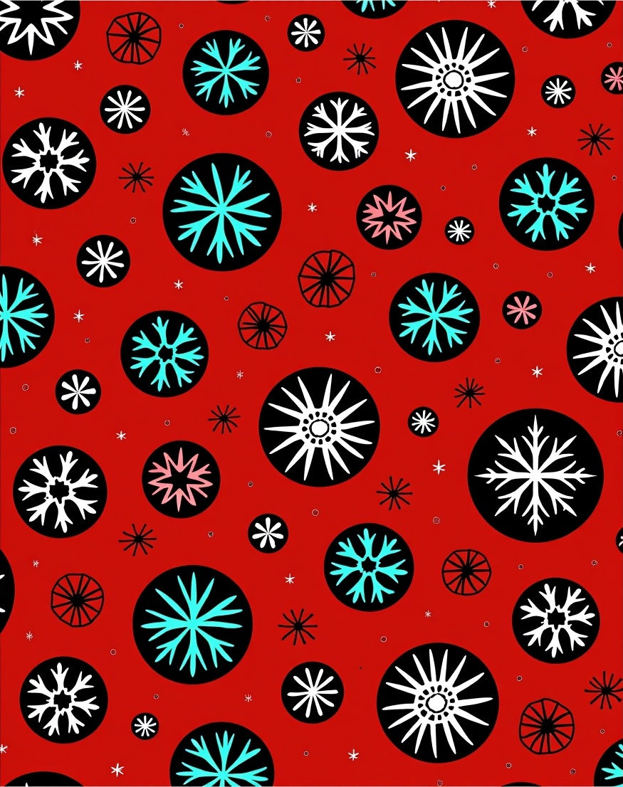 Retro Red Snowflake Circle Medley Rug