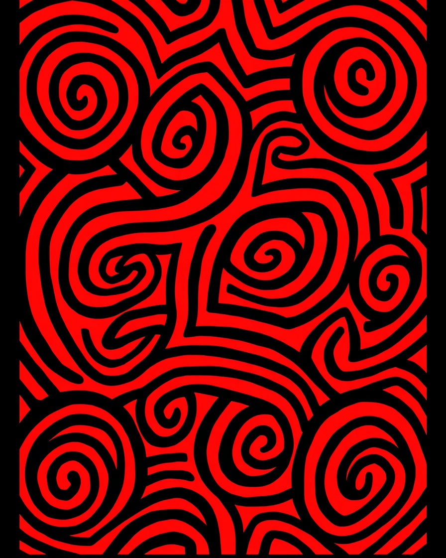 Bold Red Black Swirl Abstract Rug