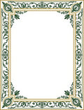 Ornate Green Leaf Scroll Border Rug