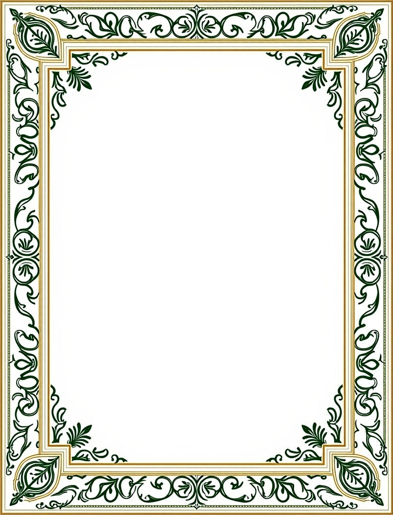 Ornate Green Leaf Scroll Border Rug