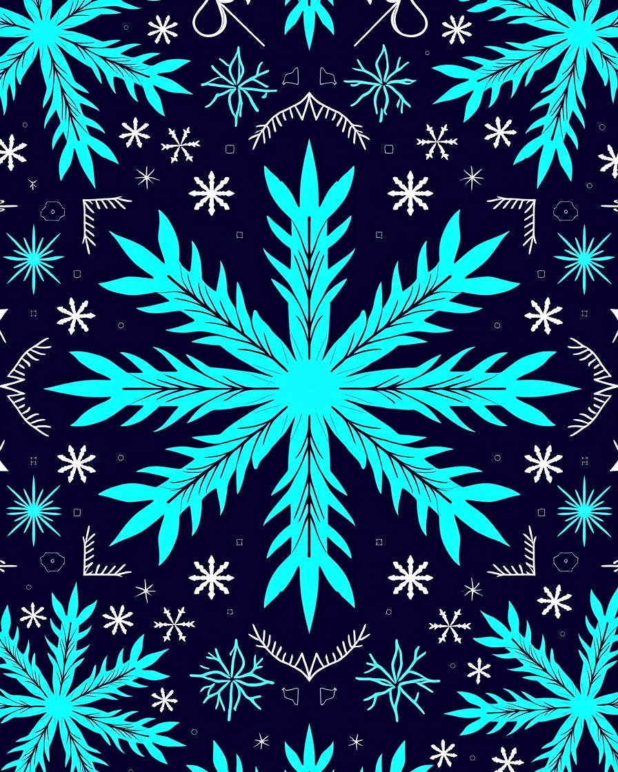 Aqua Snowflake Collage Dark Blue Rug