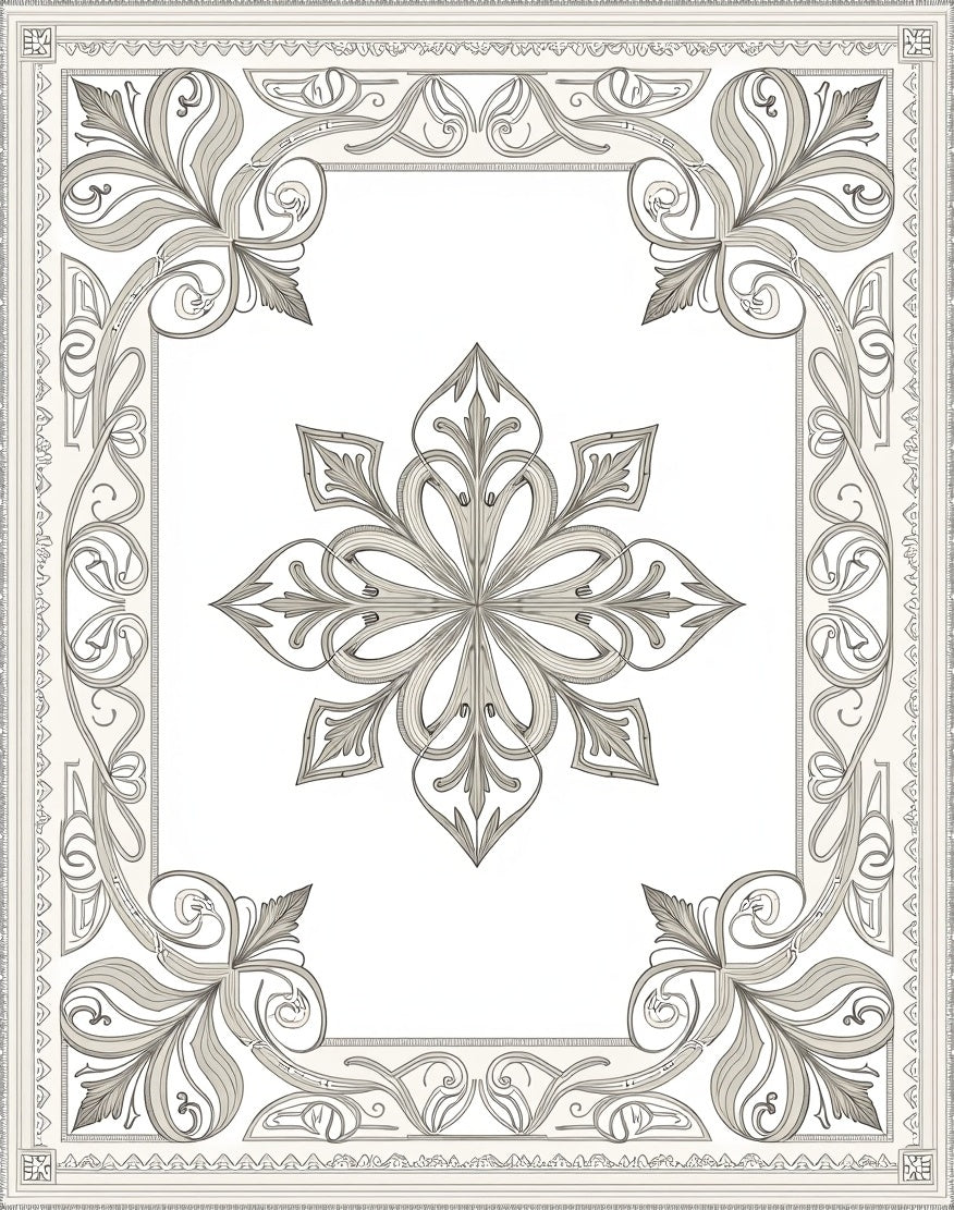 Intricate Floral Ivory Scroll Border Rug