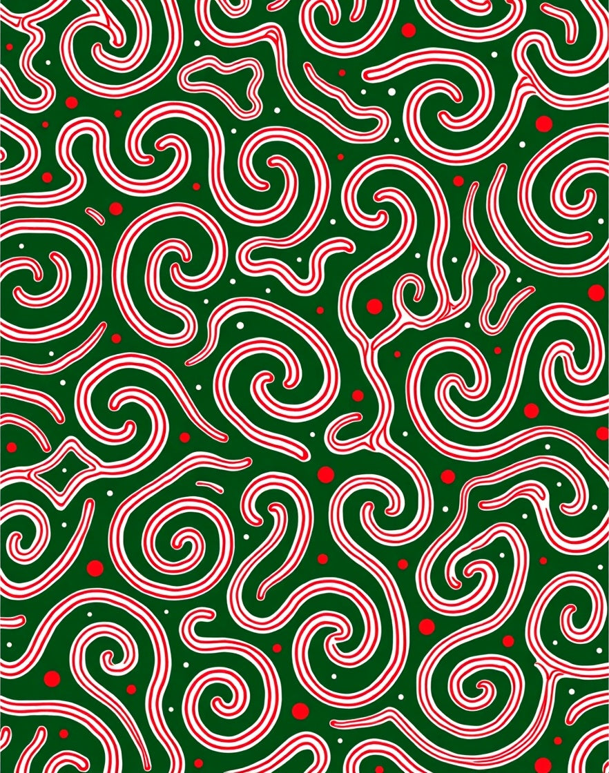 Emerald Green Swirling Candy Cane Shapes Rug